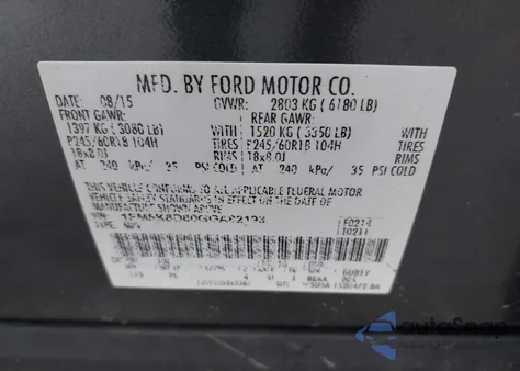 2016 Ford Explorer Xlt from USA, damaged, VIN 1FM5K8D80GGA82193